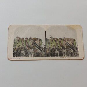 Antique Stereograph Card "Sealing a Wall" Troops Military World War